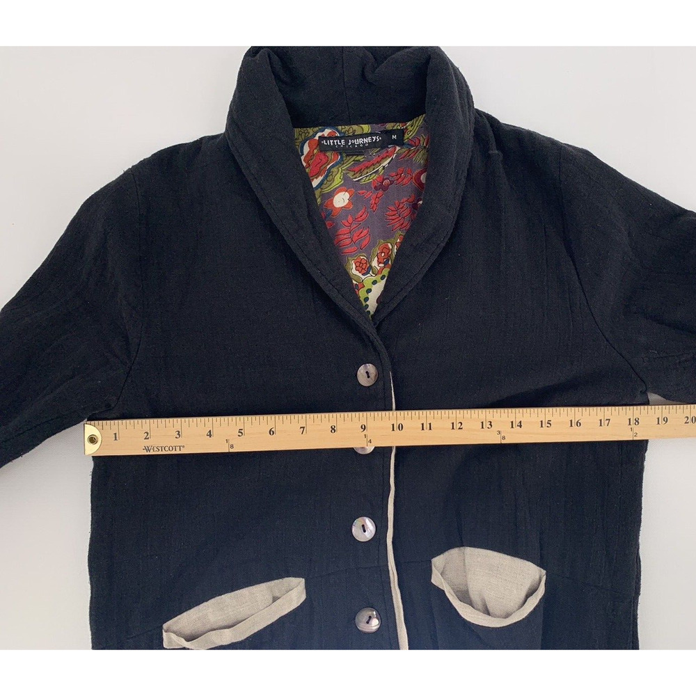 LITTLE JOURNEYS CHICAGO Floral Lined Black Cheesecloth Coat M - Picture 7 of 11